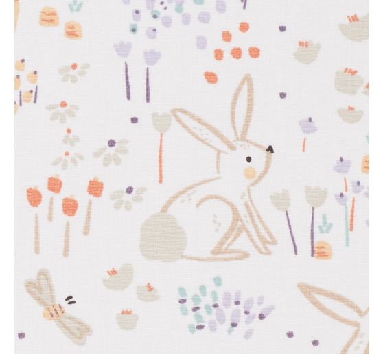 Cotton fabric "Rabbits and rainbow"