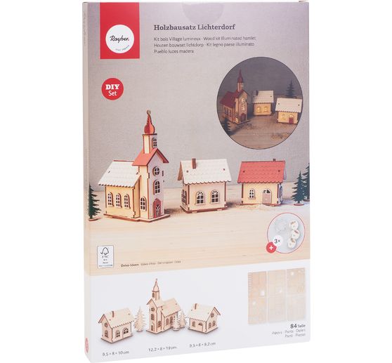 Wooden building kit light village, 84 pcs.