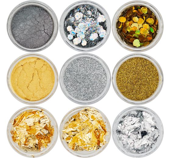 Gold silver particle mix, 9 jars