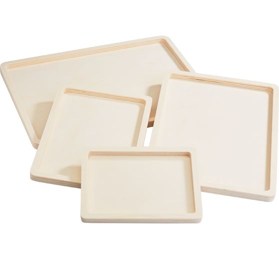 VBS Ploché dřevěné podnosy, sada 4 kusů