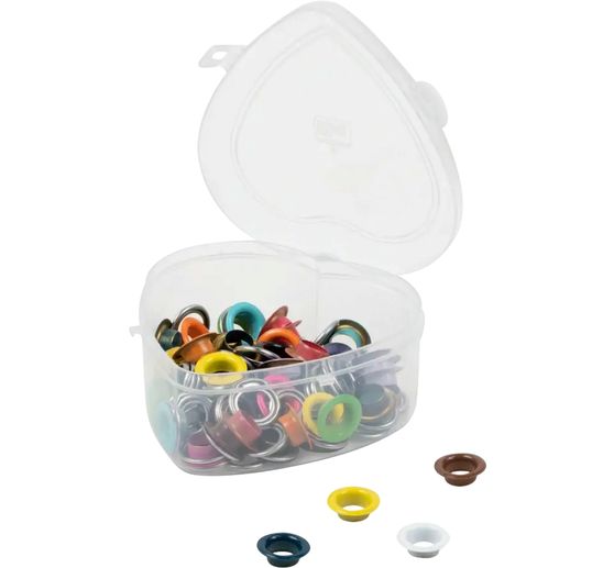 Prym Eyelets with discs Coloured, Ø 11 mm, in heart box