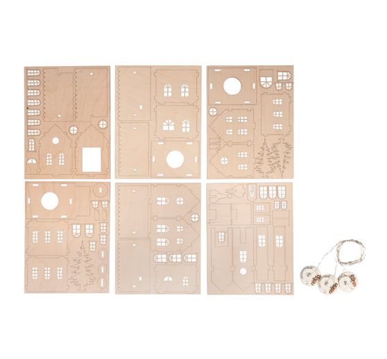 Wooden building kit light village, 84 pcs.