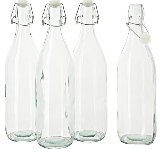 VBS Glass bottle with swing top "Round", 900 ml, 4 pieces