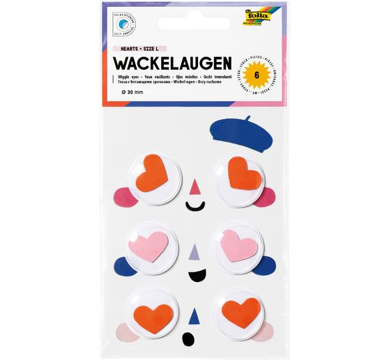 Wobbly eyes "Hearts", 30 mm, self-adhesive