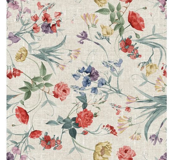 Lněná dekorativní tkanina "Letní květiny"
