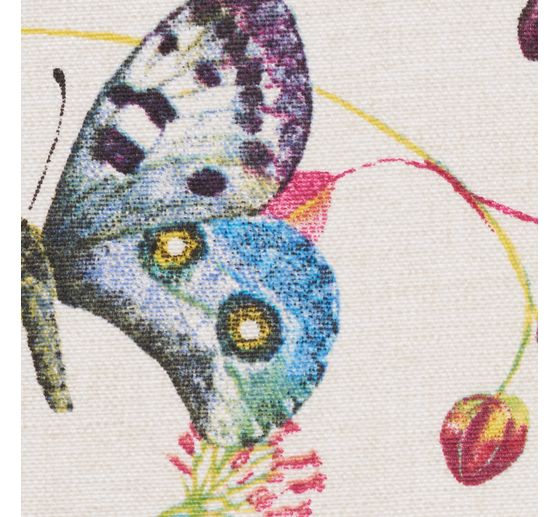 Decoration fabric linen optics "Butterflies and flowers"