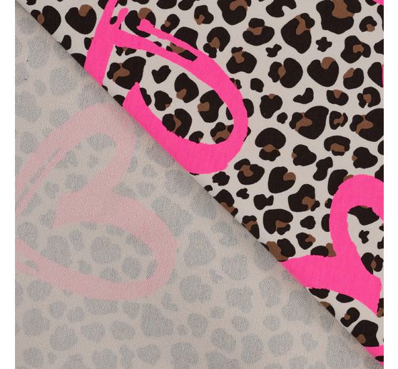 Sweat fabric Neon print "Leopard with heart"