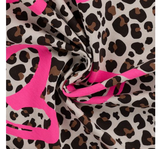 Sweat fabric Neon print "Leopard with heart"