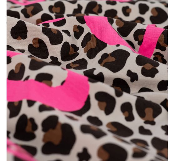 Sweat fabric Neon print "Leopard with heart"