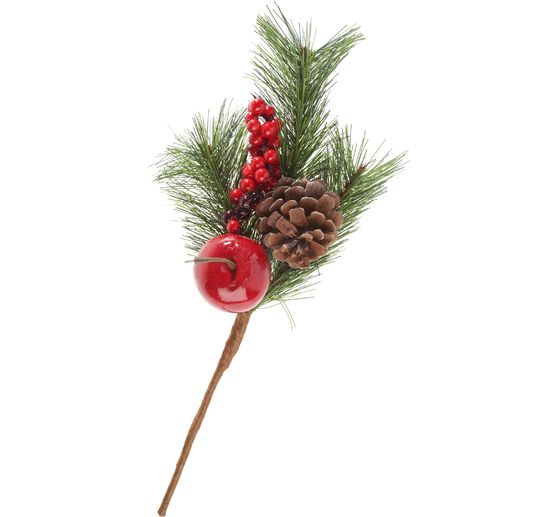 Pine pick with apple, berries and cone