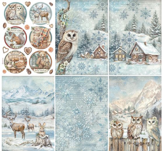 Řada slámového hedvábí s motivem "Soví dům