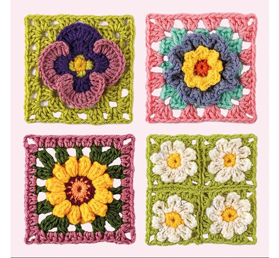 Háčkované karty Granny Square "Flowers"