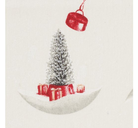 Motif fabric linen optics with gold print "Snowman and Santa"