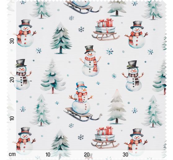 Decoration fabric linen optics "Snowman with sledge"