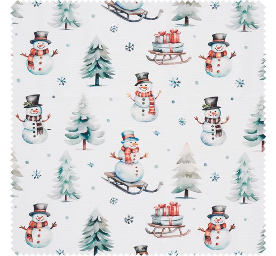 Decoration fabric linen optics "Snowman with sledge"