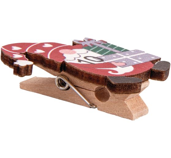 Advent numbers "Christmas elf Santa" on wooden clip