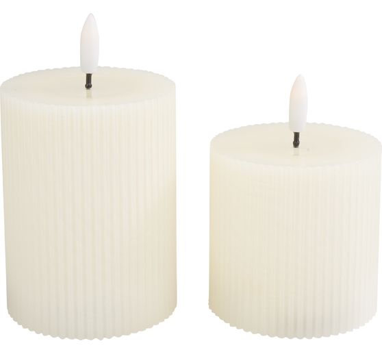 Real wax LED candle "Grooved ", set of 2, with timer 6/18 hrs.