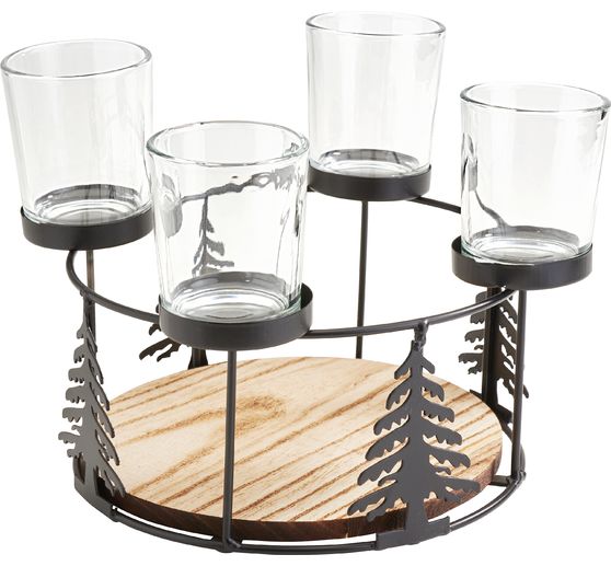 Dřevěný kovový adventní věnec se siluetou stromu