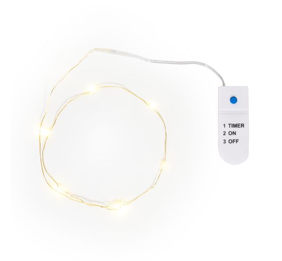 VBS Micro LED chain of lights, gold colored wire, with timer 6/18 hours, 10 LEDs