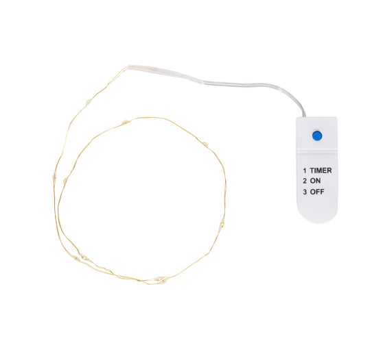 VBS Micro LED chain of lights, gold colored wire, with timer 6/18 hours, 10 LEDs