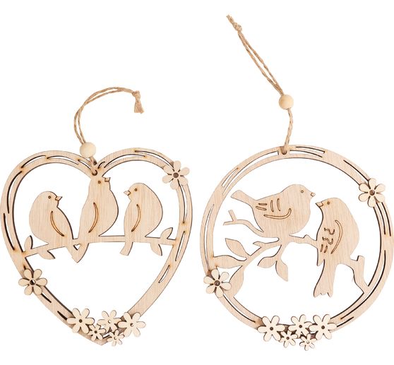 VBS Dekorativn&iacute; př&iacute;věsky "Věnce a srdce s pt&aacute;k", sada 2 kusů