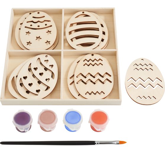 VBS Wooden motifs "Eggs" with paint and brush