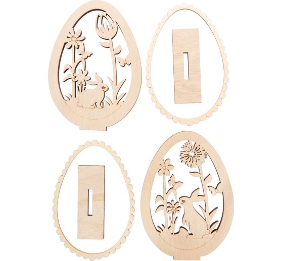 VBS Wooden decorative egg standing decoration "Easter bunny", set of 2