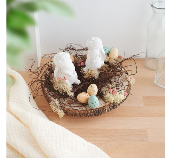 Wooden decorative panel with bark, on feet, natural