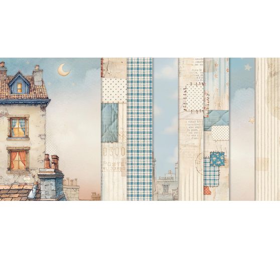 Motif straw silk backgrounds "Family", set of 8