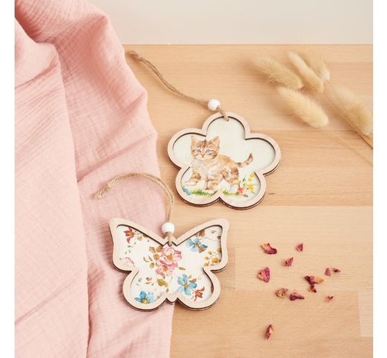 VBS Wooden decoration pendant with frame "Eggs", set of 2