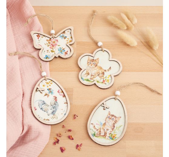 VBS Wooden decoration pendant with frame "Eggs", set of 2