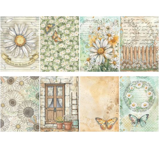 Motiv r&yacute;žov&yacute; pap&iacute;r sada sortiment "Daisy Art", sada 8 ks
