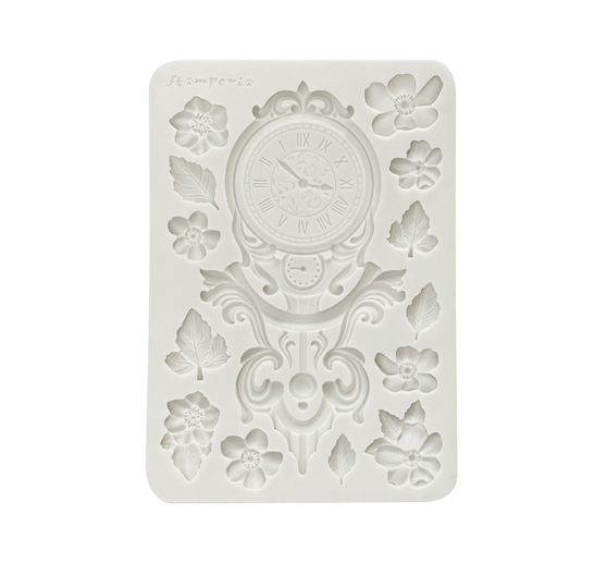 Silicone mould A5 "Gardens of Time", Clock and Flowers