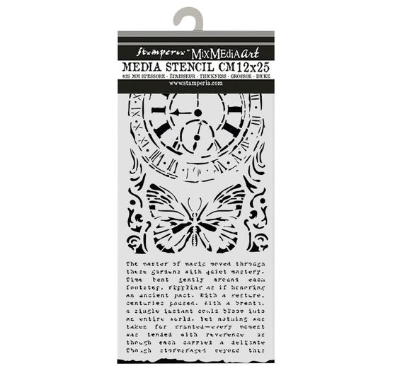 Stencil "Gardens of Time - Clock and Butterfly"