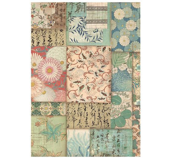 Motiv r&yacute;žov&yacute; pap&iacute;r backgrounds Stamperia "Oriental Garden", DIN A6, sada 8 kusů