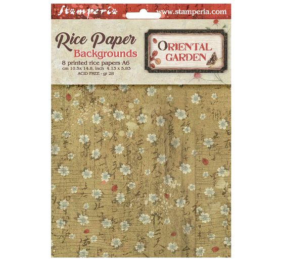 Motiv r&yacute;žov&yacute; pap&iacute;r backgrounds Stamperia "Oriental Garden", DIN A6, sada 8 kusů