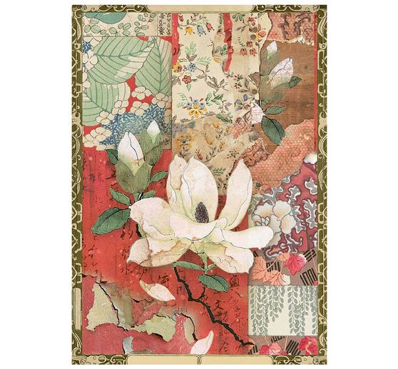 Stamperia Motif straw silk assortment "Oriental Garden", DIN A6, set of 8