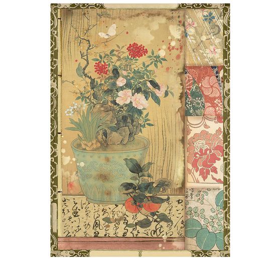 Stamperia Motif straw silk assortment "Oriental Garden", DIN A6, set of 8