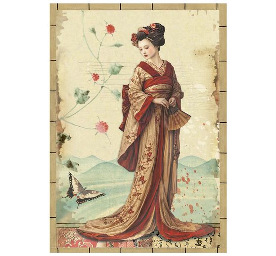 Stamperia Motif straw silk assortment "Oriental Garden", DIN A6, set of 8