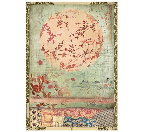Stamperia Motif straw silk assortment "Oriental Garden", DIN A6, set of 8
