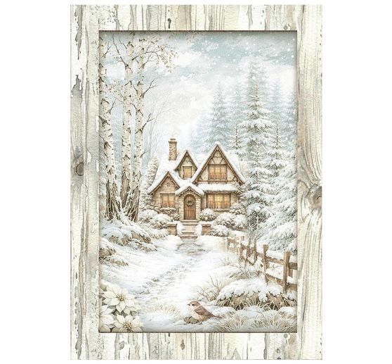 Motiv r&yacute;žov&yacute; pap&iacute;r sada Stamperia "White Christmas", DIN A6, sada 8 kusů