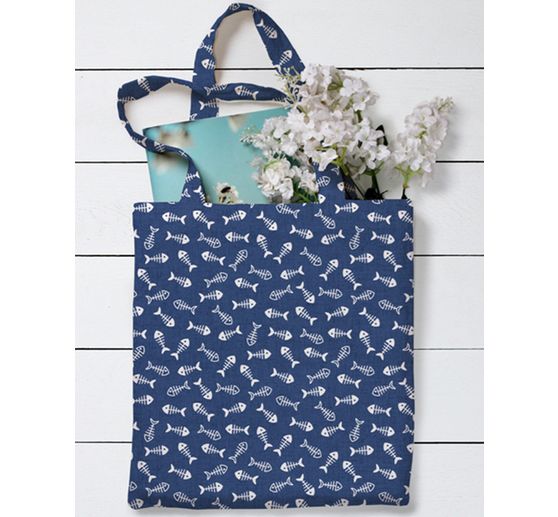 Patterned fabric in linen look "Fish skeletons"