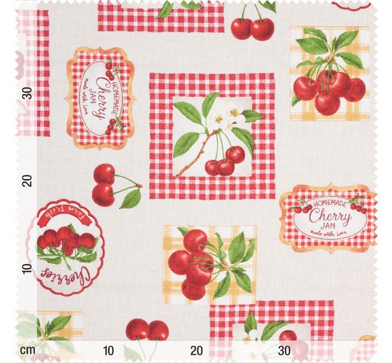 Motif fabric linen look "Cherries"
