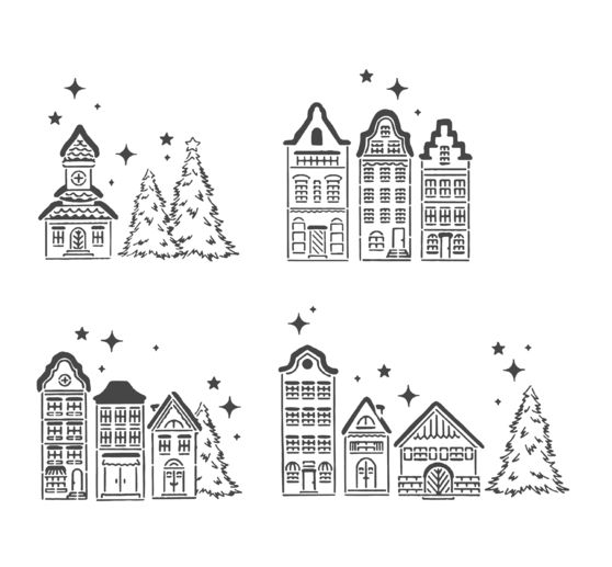 VBS Stencil set "Winter Village", 4 pcs.