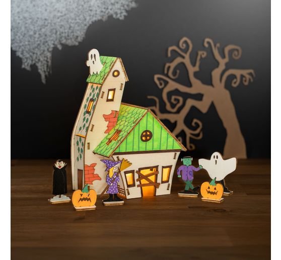 Dřevěn&aacute; stavebnice motiv "Halloweenov&yacute; dům"
