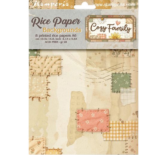 Motiv r&yacute;žov&yacute; pap&iacute;r backgrounds Stamperia "Cozy Family", DIN A6, sada 8 kusů