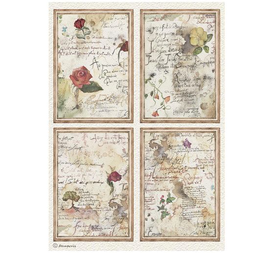Motiv r&yacute;žov&yacute; pap&iacute;r sada Stamperia "Flowers and Poems", DIN A4, 6 kusů