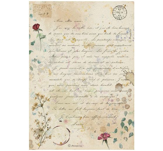 Motiv r&yacute;žov&yacute; pap&iacute;r sada Stamperia "Flowers and Poems", DIN A4, 6 kusů