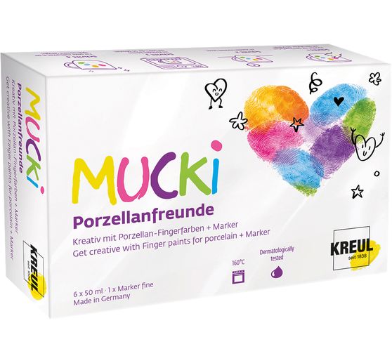 MUCKI porcelain finger paint + marker "Porzellanfreunde", 6 x 50 ml