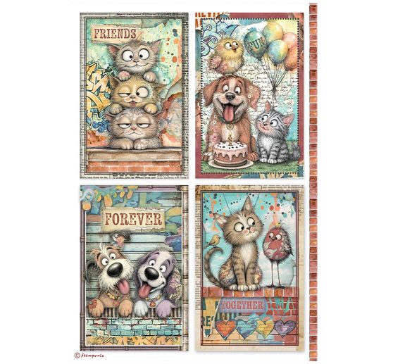 Motiv r&yacute;žov&yacute; pap&iacute;r sada Stamperia "Furry Friends 2", DIN A4, 6 kusů
